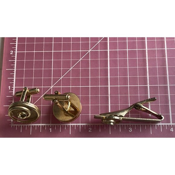 Mens Jewelry Lot Set Cufflinks Tie Bar Retro Modernist Spiral Design